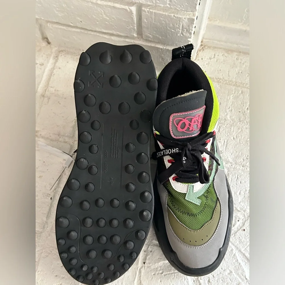 Off-White Men's Green, Gray & Neon Pink Accent Sneakers